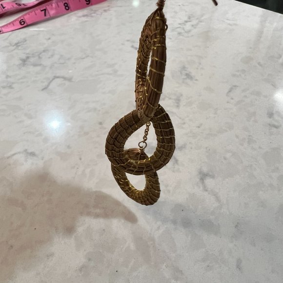 Gold Straw and Wire Dangle Earrings - Picture 3 of 6